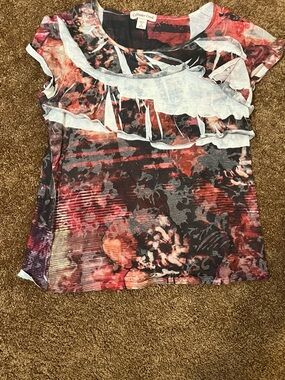 Coldwater Creek Multi-Color Ruffle Front Short Sleeve Top